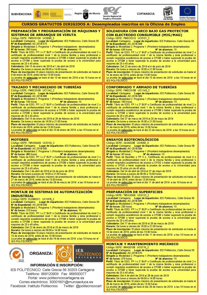 Anuncio prensa Cursos SEF 2018 IES Politécnico Todos